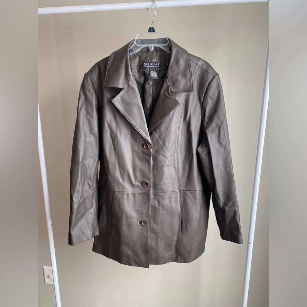 Dialogue brown leather button up jacket
